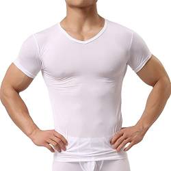 YFDHerren Unterhemd aus Mesh Transparent Shirt Stretch T-Shirt Unterwäsche Reizwäsche, Weiß White, M von YUFEIDA