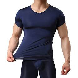 YFDHerren Unterhemd aus Mesh Transparent Shirt Stretch T-shirt Unterwäsche Reizwäsche, Blau Navy, M von YUFEIDA