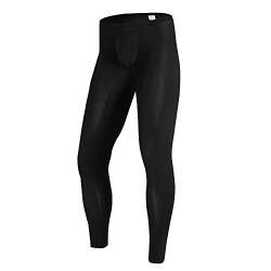 YUFEIDA Herren Lange Unterhosen mit Weichbund transparent Hose Unterwäsche Strumpfhose Leggings (L, Black) von YUFEIDA