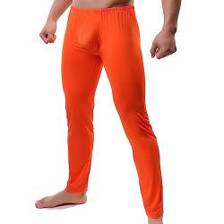 YUFEIDA Herren Lange Unterhosen mit Weichbund transparent Hose Unterwäsche Strumpfhose Leggings (L, Dickere Orange) von YUFEIDA