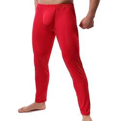 YUFEIDA Herren Lange Unterhosen mit Weichbund transparent Hose Unterwäsche Strumpfhose Leggings (M, Dicker Rot) von YUFEIDA