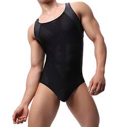 YUFEIDA Herren Sexy Wrestling Singlet Slim Fit Boxer Overall Einteiler Sportshirt Atmungsaktiv Unterwäsche Leotard Bodysuit, Schwarz , L von YUFEIDA