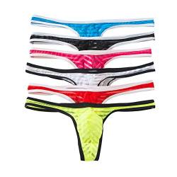 YUFEIDA Herren Strings Tangas Unterwäsche Mesh Low Rise Bikini Slips Unterhose 6er Pack (M, String 2) von YUFEIDA