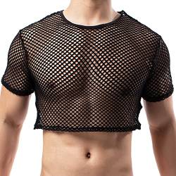 YUFEIDA Herren Unterhemden Fishnet Crop Top Mesh Durchsichtig Crop Half Tank Tops Neuheit T-Shirts Unterhemden für Herren von YUFEIDA