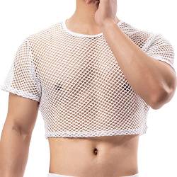 YUFEIDA Herren Unterhemden Fishnet Crop Top Mesh Durchsichtig Crop Half Tank Tops Neuheit T-Shirts Unterhemden für Herren von YUFEIDA