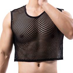 YUFEIDA Herren Unterhemden Fishnet Crop Top Mesh Durchsichtig Crop Half Tank Tops Neuheit T-Shirts Unterhemden für Herren von YUFEIDA