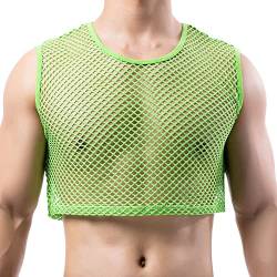 YUFEIDA Herren Unterhemden Fishnet Crop Top Mesh Durchsichtig Crop Half Tank Tops Neuheit T-Shirts Unterhemden für Herren von YUFEIDA