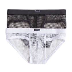 YUFEIDA Sexy Herren Bikini Slips Bademode Mesh Boxershorts Jockstrap Unterwäsche 2-Pack (Briefs of 2, M) von YUFEIDA