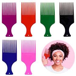 Afro-Kämme für lockiges Haar, Kunststoff, glattes Haar, breite Zähne, entwirrender Haarkamm, Afro-Kamm zum Entwirren und Stylen, Friseur-Styling-Werkzeug, Afro-Kämme, Set aus Kunststoff (6 Farben) von YUFFQOPC