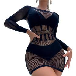 Dessous Damen,Frauen Dessous Set Sexy Mesh Two Piece Sets Langarm Tops und Bodycon Röcke Sexy Damen Outfit Dessouse Sexy Erotische Dessous-Set Damen Translucent Kleidung Sexy Lingerie Fischnetz von YUFFQOPC