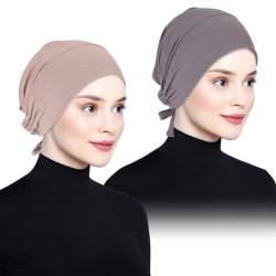 Hijab Kopftuch,Damen Frauen Undercap Hijab Unterschal Hijab Islamische Muslimische Unterschal Hijab Closure Solid Color Unter Schal Hijab Kopfbedeckung Chemo Kopftuch Schlafmütze (Khaki+Dunkelgrau) von YUFFQOPC