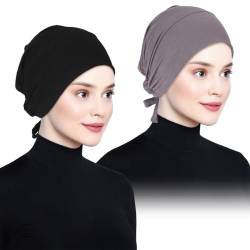 Hijab Kopftuch,Damen Frauen Undercap Hijab Unterschal Hijab Islamische Muslimische Unterschal Hijab Closure Solid Color Unter Schal Hijab Kopfbedeckung Chemo Kopftuch Schlafmütze (schwarz+dunkelgrau) von YUFFQOPC