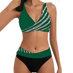 YUGHGH Bikini Damen GroßE Brüste Bauchweg Zweiteiliger Push Up Sexy Farbblockdruck Brustpolster Swimsuit Set Triangel Bikini Swimsuit Beachwear Leopard Front (AG-7, L) von YUGHGH