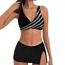 YUGHGH Bikini Damen GroßE Brüste Bauchweg Zweiteiliger Push Up Sexy Farbblockdruck Brustpolster Swimsuit Set Triangel Bikini Swimsuit Beachwear Leopard Front (Black-5, L) von YUGHGH