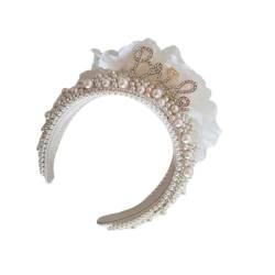 Braut-Haarband, Blume, Nieten, Haarreif, Hochzeit, viele Perlen, Weiß, Hochzeitshaarband, Strass, besetzte Perlen, Braut-Stirnbänder von YUHANGCIYE
