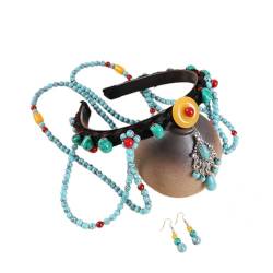 Ethnisches Stirnband mit türkisfarbener Stirnkette, Dekor, exotischer Haarreif für Damen, Hochzeit, Party, Fotografieren, Stirnbänder für Frauen, türkisfarbene Stirnbänder für Frauen von YUHANGCIYE