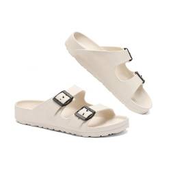 Pantoletten Damen Herren Sommer Bequem Weich Sandalen Schlappen Cozy Slides Original Mules Clogs Orthopädische Hausschuhe Foam Sandale rutschfeste Badelatschen, Weiß, EU 39-40 von YUHITYGZGS