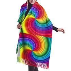 Schal für Damen, mit Regenbogen-Wirbelmuster, weicher Kaschmir-Schal, stilvolle warme Decke, Winterschal, Regenbogen, Einheitsgröße von YUHONGHAO