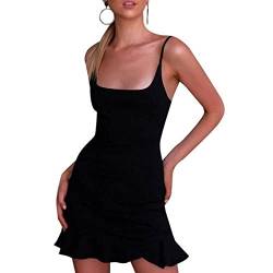 YUHOOE Damen Sommer Figurbetonte Kleider,Sexy V-Ausschnitt Rückenfrei Elegantes Fischschwanz-Rockkleid Verstellbarer Spaghettiträger Minikleid Cocktailparty Clubkleider,Schwarz,S von YUHOOE