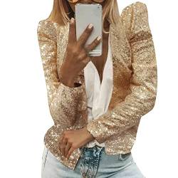 Damen Pailletten Cardigan Jacke Langarm Glitzer Bomberjacke Party Club Jacke Pailletten-Blazer Damen Elegant Tailliert Anzugjacke Glitzer Tops Kurz Oberteile Blazer Glitzer Outfits (Gold, XXXL) von YUHYtop