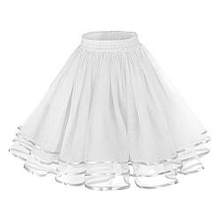 Damen Petticoat Unterrock Reifrock Underskirt für 1950er Rockabilly Kleid Damen Vintage A-Linie Kleid Tutu Rock Petticoat Rockabilly Kleid Unterrock für Wedding Bridal (White, One Size) von YUHYtop