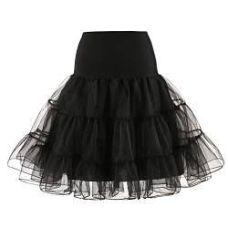 Karneval Kostüm Damen Tüllrock Petticoat Unterrock Reifrock Underskirt für 1950er Rockabilly Kleid Kurz Ballkleid Tanzkleid Damen Vintage A-Linie Tütü Röcke 80er Jahre Party Puffy (Z1-Black, L) von YUHYtop