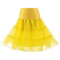 Karneval Kostüm Damen Tüllrock Petticoat Unterrock Reifrock Underskirt für 1950er Rockabilly Kleid Kurz Ballkleid Tanzkleid Damen Vintage A-Linie Tütü Röcke 80er Jahre Party Puffy (Z1-Yellow, XL) von YUHYtop