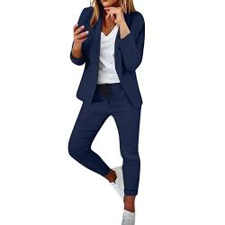 YUHYtop Damen Anzug Elegant 2 teilig Business Anzug Set Hosenanzug BlazerHose Zweiteiler Damen Elegant Festlich Hosenanzug Damen Sportlich Slimfit Streetwear Hosenanzug Frauen Anzug (C-Dark Blue, M) von YUHYtop