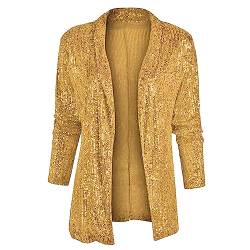 YUHYtop Damen Pailletten Cardigan Jacke Langarm Glitzer Bomberjacke Party Club Jacke Pailletten-Blazer Damen Elegant Tailliert Anzugjacke Glitzer Tops Kurz Oberteile Blazer Glitzer Outfits Clubwear von YUHYtop