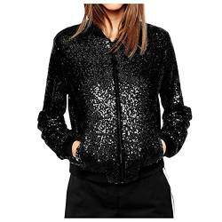 YUHYtop Damen Pailletten Cardigan Jacke Langarm Glitzer Bomberjacke Party Club Jacke Pailletten-Blazer Damen Elegant Tailliert Anzugjacke Glitzer Tops Kurz Oberteile Blazer Glitzer Outfits Clubwear von YUHYtop