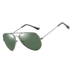 YUIOOISH Piloten Sonnenbrille für Herren Damen Retro Polarisierte Sonnenbrille Metallrahmen für Fahren Angeln UV400 Schutz, Gunmetal/Dark Green von YUIOOISH