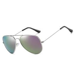 YUIOOISH Piloten Sonnenbrille für Herren Damen Retro Polarisierte Sonnenbrille Metallrahmen für Fahren Angeln UV400 Schutz, Silver/Light Purple von YUIOOISH