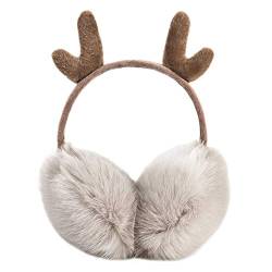 YUIP Rentier Winter Ohrenschützer, Damen Weihnachten Ohrenschützer süße Rentier Elf Earmuffs Herbst Ohrenwärmer faltbare Plüsch Earmuffs Unisex warm Ohrenschutz für Kind Tochter Junge Paar von YUIP