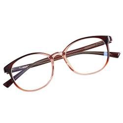 YUKANG Blaulichtfilter Brille Damen TR90 Blaulichtbrille ohne Sehstärke, Superleichte Computerbrille Gaming Schutzbrille mit bester Farbtreue (Brown/Wine) von YUKANG