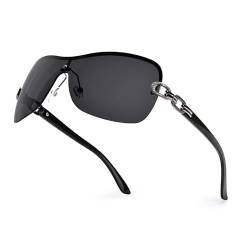 YUKANG y2k Sonnenbrille für Herren Damen, Vintage Randlose Brille für Damen, y2k Wrap Around Sonnenbrille Mit UV400 Schwarz von YUKANG