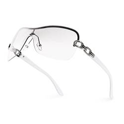 YUKANG y2k Sonnenbrille für Herren Damen, Vintage Randlose Brille für Damen, y2k Wrap Around Sonnenbrille Mit UV400 von YUKANG