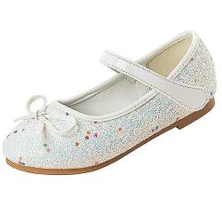 YUKQEYLE Glitzer Schuhe Mädchen Prinzessinen Schuhe Ballerinas Mädchen Kinder Glitzer Ballerinas Mary Jane Flache Schuhe Kristall Sandalen Hochzeit Partei(30EU-Weiß) von YUKQEYLE