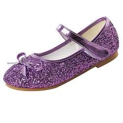 YUKQEYLE Mädchen Tanzschuhe Mary Jane Prinzessin Schuhe Flacher Boden Kinder Glitzer Schuhe Ballerinas Kristall Sandalen Hochzeit Schule Sandalen Partei(25EU-Violett) von YUKQEYLE