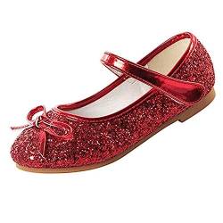 YUKQEYLE Mädchen Tanzschuhe Mary Jane Prinzessin Schuhe Flacher Boden Kinder Glitzer Schuhe Ballerinas Kristall Sandalen Hochzeit Schule Sandalen Partei(29EU-Rot) von YUKQEYLE