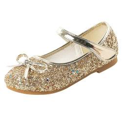 YUKQEYLE Mädchen Tanzschuhe Mary Jane Prinzessin Schuhe Flacher Boden Kinder Glitzer Schuhe Ballerinas Kristall Sandalen Hochzeit Schule Sandalen Partei(30EU-Gold) von YUKQEYLE