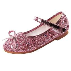 YUKQEYLE Prinzessin Schuhe Mädchen Mary Jane Flacher Boden Kinder Glitzer Schuhe Ballerinas Kristall Sandalen Hochzeit Schule Sandalen Partei(25EU-Rosa) von YUKQEYLE