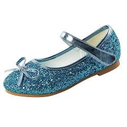 YUKQEYLE Prinzessin Schuhe Mädchen Mary Jane Flacher Boden Kinder Glitzer Schuhe Ballerinas Kristall Sandalen Hochzeit Schule Sandalen Partei(27EU-Blau) von YUKQEYLE