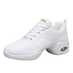 Modern Jazzschuhe Damen Atmungsaktiv Leicht Tanzschuhe Geteilte Sohle Tanz Sneaker Lace Up Sportschuhe Weiß41 von YUKTOPA