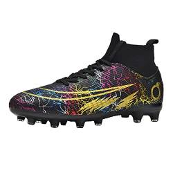 YUKTOPA Fußballschuhe Herren Anti-Rutsch TF/AG Fußballschuhe Kinder High Top Spikes Jugend Outdoor-Training Fußballschuhe Professionelle sportliche Sportschuhe Turf Trainer Schwarz 37 von YUKTOPA