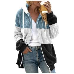 Bench Fleecejacke Damen,mit Kunstpelz Fuzzy Hoddies Thermo Futter Teddy Jacken Patchwork mit Reißverschluss Sweatjacke Taschen Lang Kapuzenpullover Jacket Pullover Oberteile Mode Wanderjacke von YULONGESS