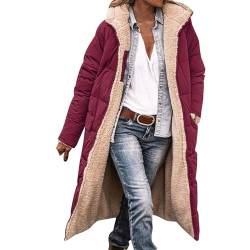 Damen Winterjacken, Reversibel Lange Ärmel Fleecejacke, Pufferjacken mit Kapuze, Gefüttert Fleece Daunenjacke, Mäntel Frauen, Einfarbig Wanderjacke, Outdoorjacke Steppjacke Baumwolljacke Wintermantel von YULONGESS