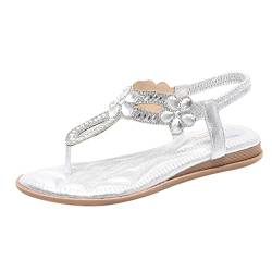 Flache Sandalen Damen Sommer Boho Strasssteine Glitzer T-Riemen Strandsandalen Freizeit Bequeme Zehentrenner mit Weiche Fußbett Mode Strand Offene Zehe Sandaletten Flip Flops Elegant Sommerschuhe… von YULONGESS