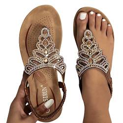 Flache Sandalen Damen Sommer Boho Strasssteine Glitzer T-Riemen Strandsandalen Freizeit Bequeme Zehentrenner mit Weiche Fußbett Mode Strand Offene Zehe Sandaletten Flip Flops Elegant Sommerschuhe… von YULONGESS