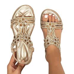 Flache Sandalen Damen Sommer Boho Strasssteine Glitzer T-Riemen Strandsandalen Freizeit Bequeme Zehentrenner mit Weiche Fußbett Mode Strand Offene Zehe Sandaletten Flip Flops Elegant Sommerschuhe… von YULONGESS