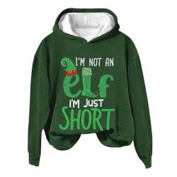 I'm Not an Elf I'm Just Short Damen Bedrucktes, Weihnachtspullover-Lange Ärmel, Casual Sweater, Lustig Hoodie, Große Größen Weihnacht-Pulli, Winter-Hoodies, Merry Christmas Pullis Shirt von YULONGESS